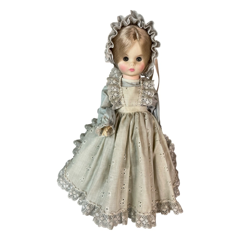 A Royal Doll Vintage Blonde Hair Blue Eyes Lace Dress Bonnet 15 Inch